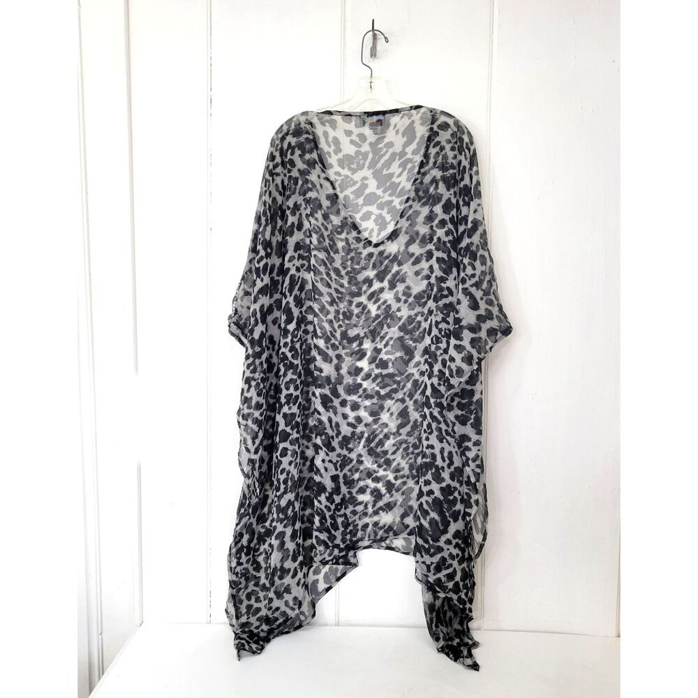 Sol & Mer Sheer Animal Print Caftan Poncho Swim Cover-Up - Picture 3 of 4